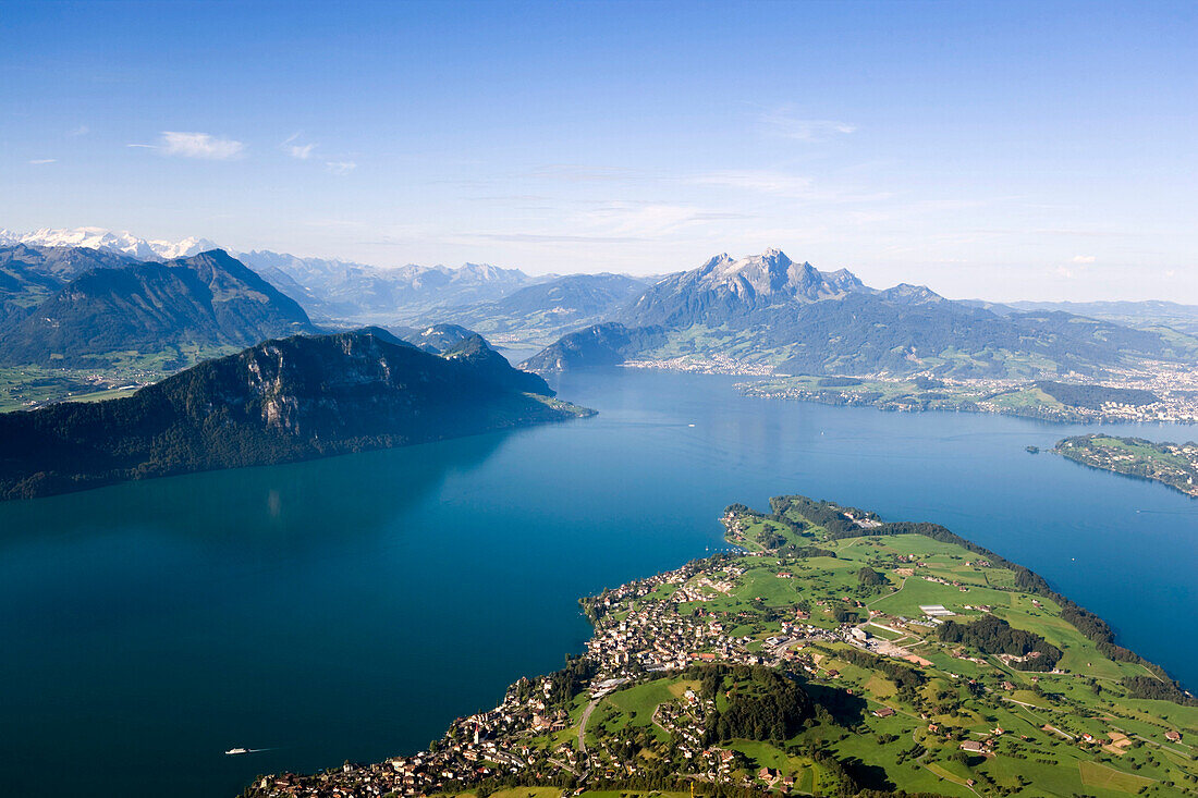 View over Lake Lucerne with Weggis, Rigi Kaltbad, Canton of Schwyz, Switzerland