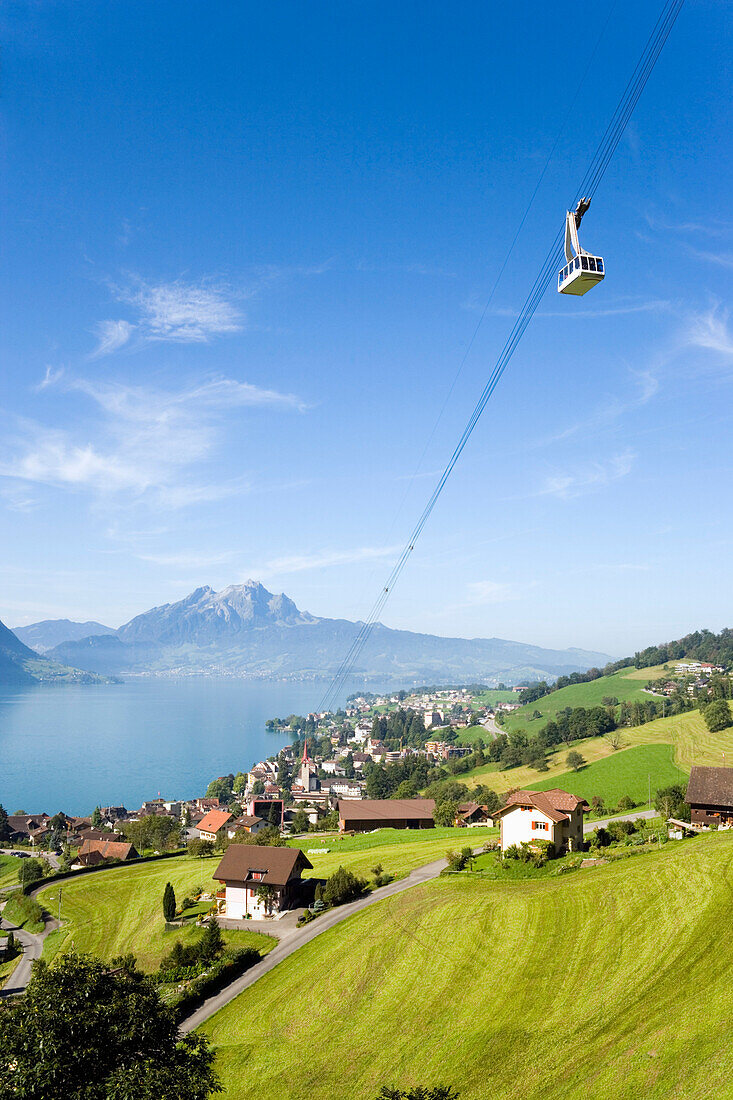 Weggis-Rigi Kaltbad Aerial Cableway on Rigi (1797 m), Pilatus (2132 m) in the background, Weggis, Canton of Lucerne, Switzerland