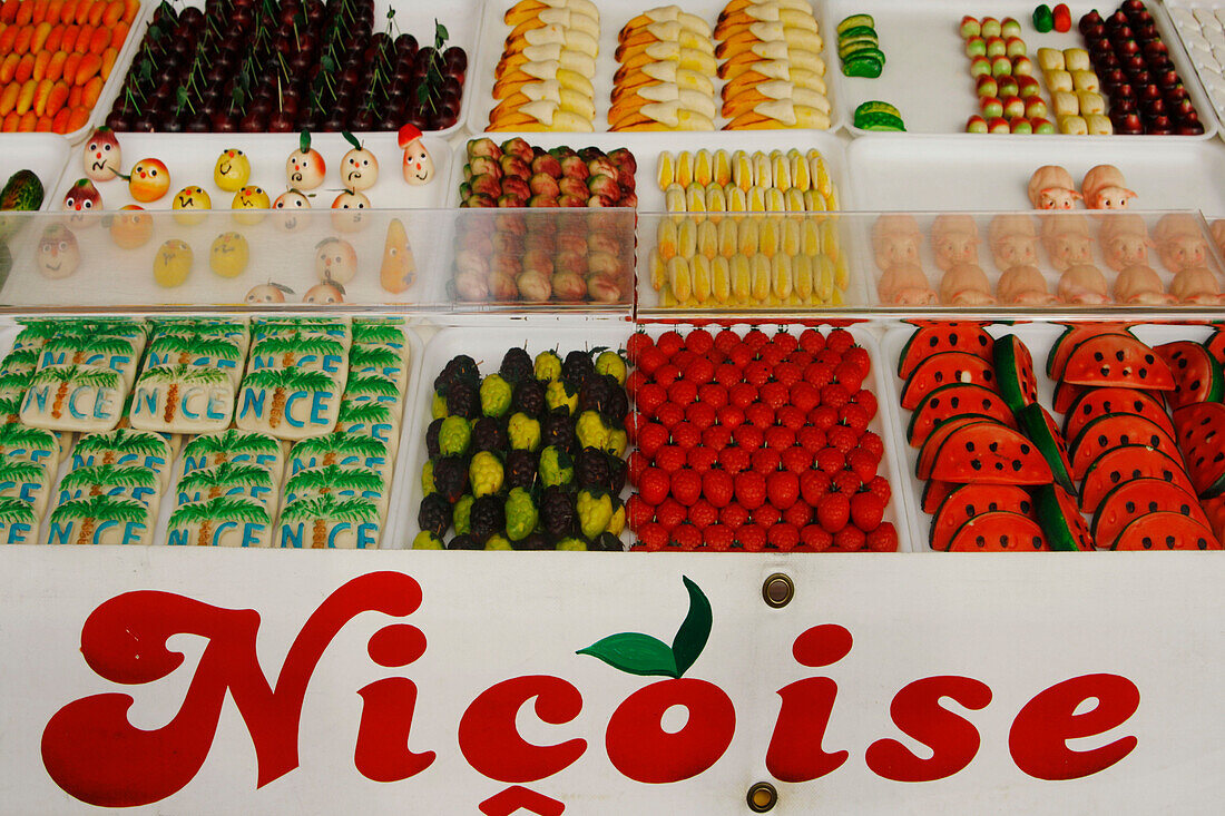 France, Nice, Cours  Saleya, market stall with sweets