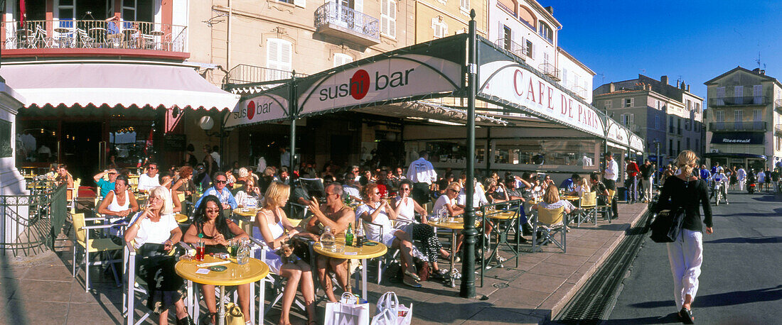 people on terrace, Cafe Paris, St. Tropez, France