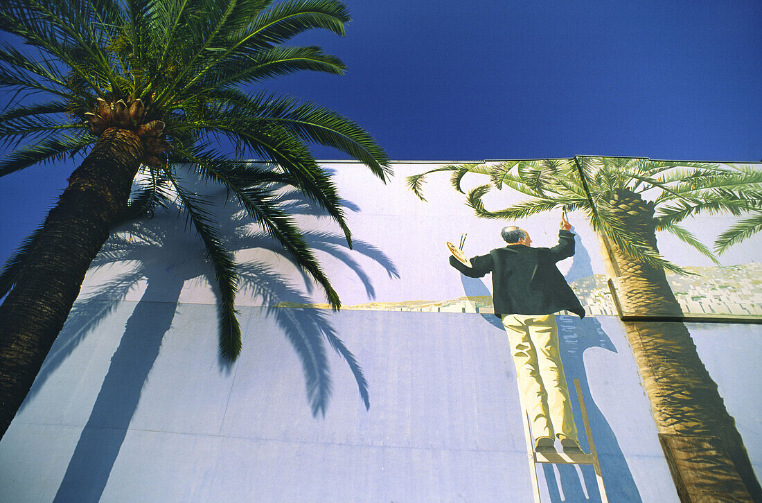 France, Nice, wall painting, palm tree