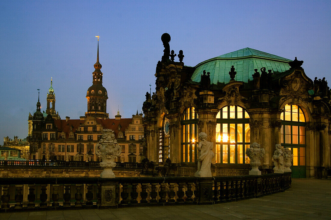 Dresden, Saxony, Zwinger, Museum for porcelain at dusk