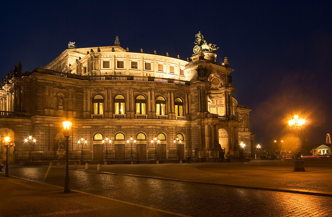 Dresden, theatre square, semper opera house,  at twilight