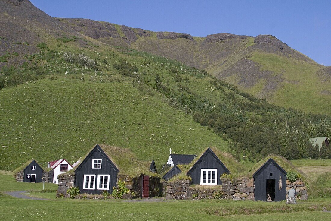 Iceland, Skogar, open air museum, little typical farmhouses