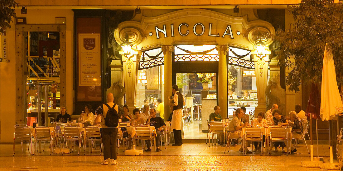 Portugal, Lisbon, Lissanbon Cafe Nicola at night
