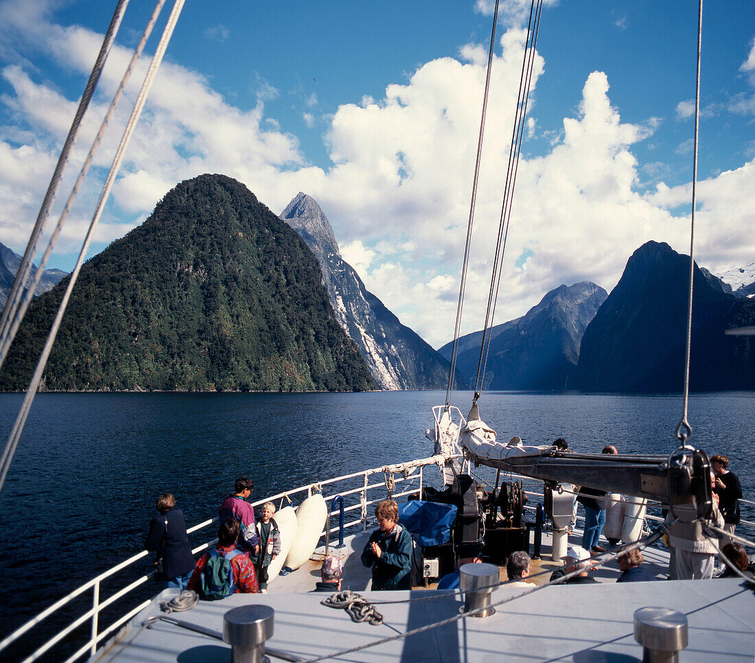 New Zealand Milford  Sounds , Mitre peak Fjord , toruist boat