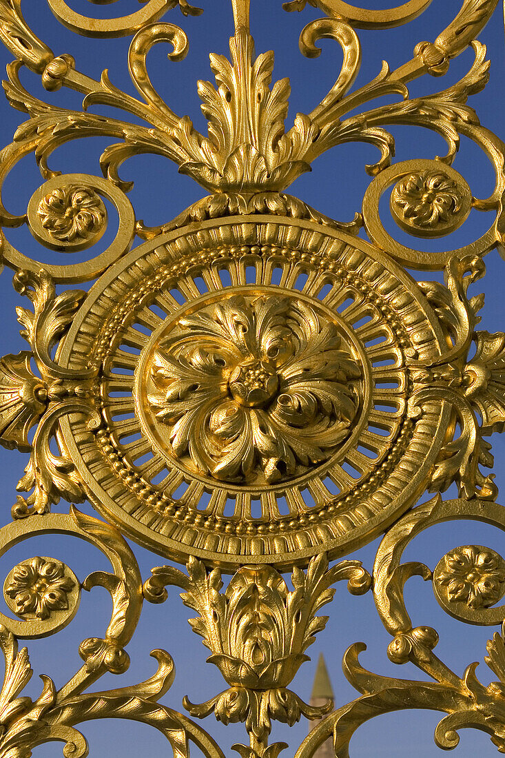 Detail of golden fence gate, Tuileries Garden, Paris, France