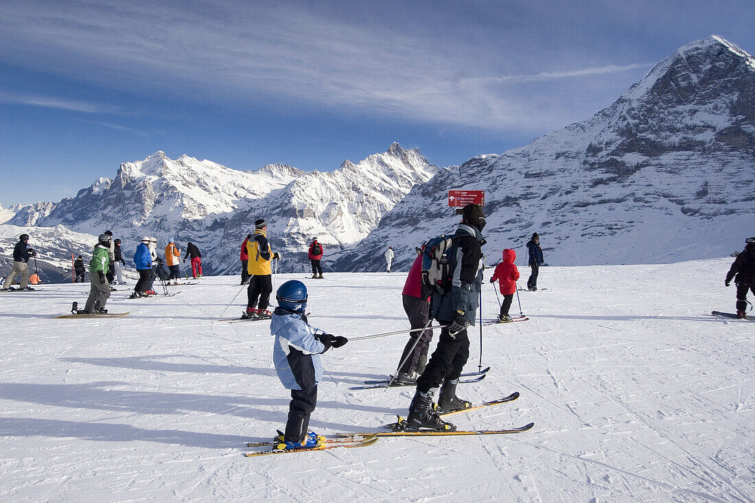Switzerland bernese alps Mount Maennlichen skiing and snowboarding piste