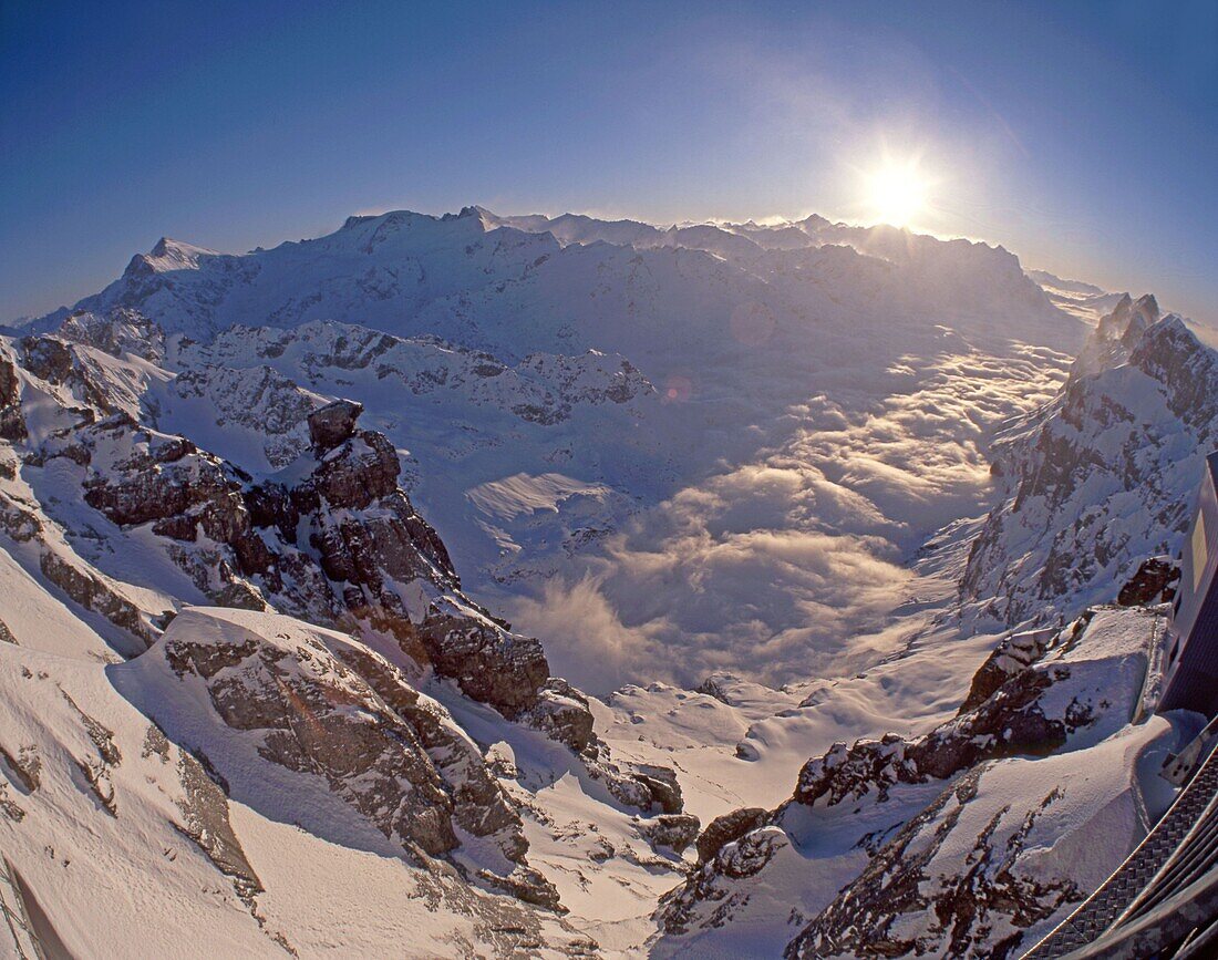 Switzerland, swiss alps, Titlis,canyon, blue sky