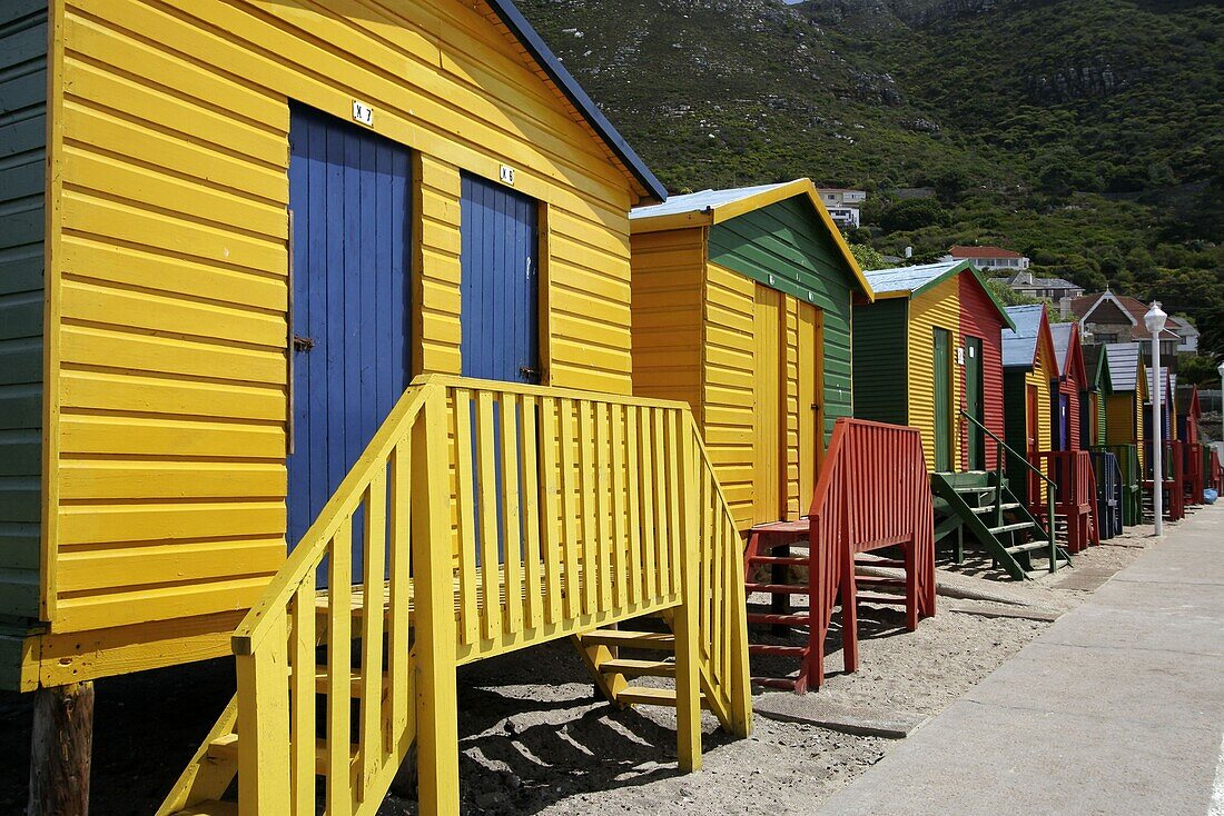 Colored beach cabins, Muizenberg, Cape Peninsula, South Africa