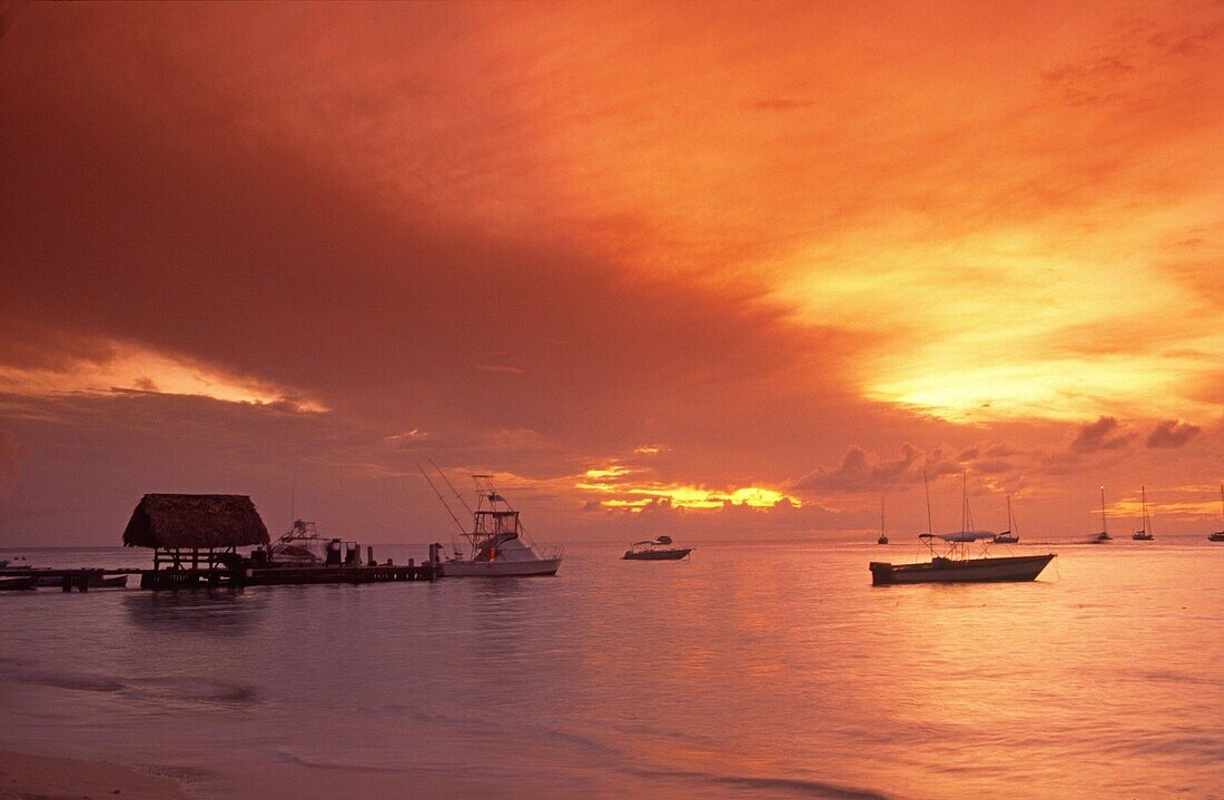 sunset, caribbean sea