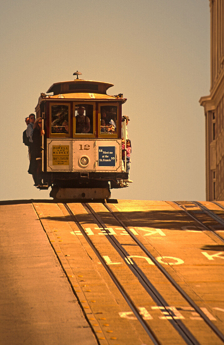 California San Francisco cable car on top of hill