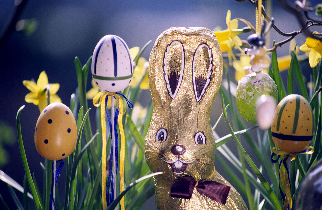 Ostereier und Schokoladen, Osterhase im Garten