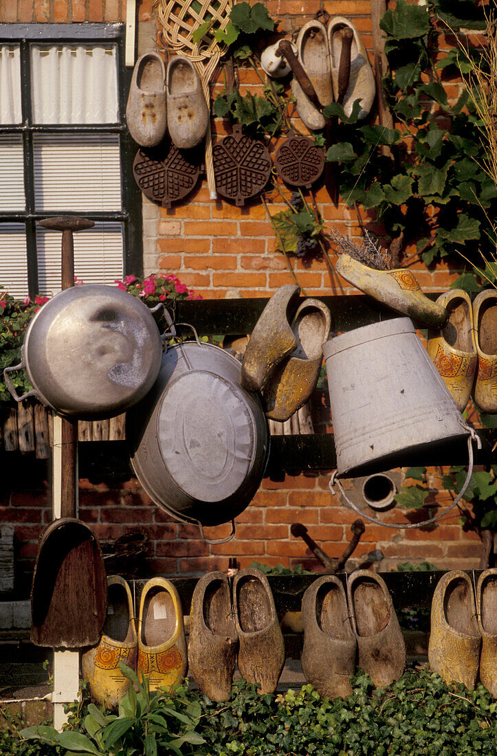 Edam, house decorated with pots and clogs, Netherlands, Europe