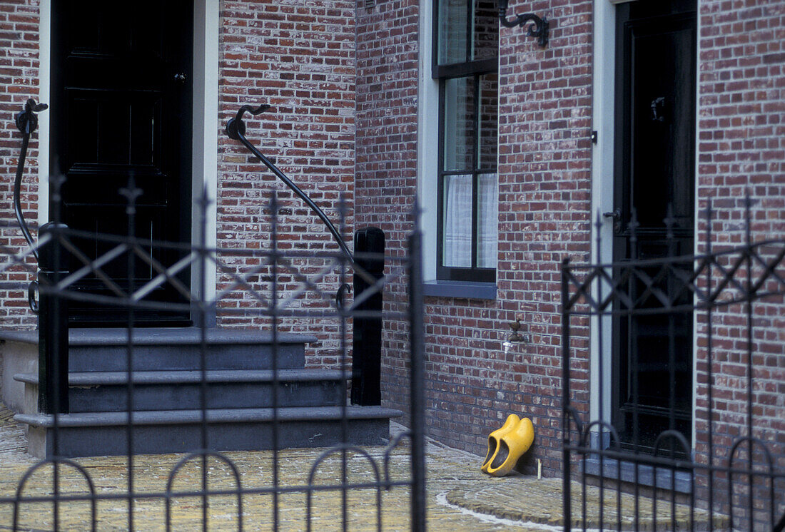 Edam, House entrance with clogs, Netherlands, Europe