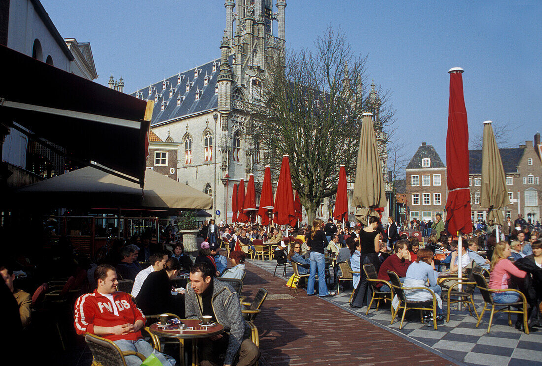 Middelburg Café vor Stadthuis Rathaus, Holland, Europa