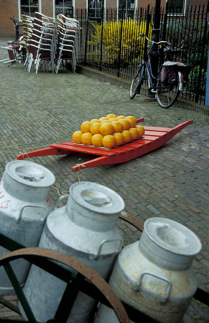 Edam, cheese and milk cans, Netherlands, Europe