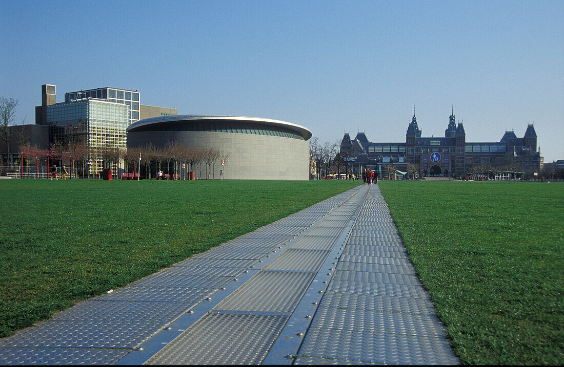 Museumsplein with Rijksmuseum and Van Gogh Museum, Amsterdam, Holland, Netherlands