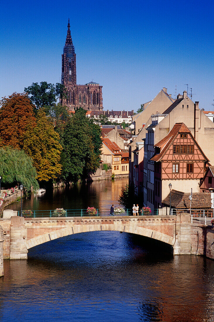 Ponts Couverts, bridge above the river Ill, view of the old town and cathedral, Strasbourg, Alsace, France, Europe