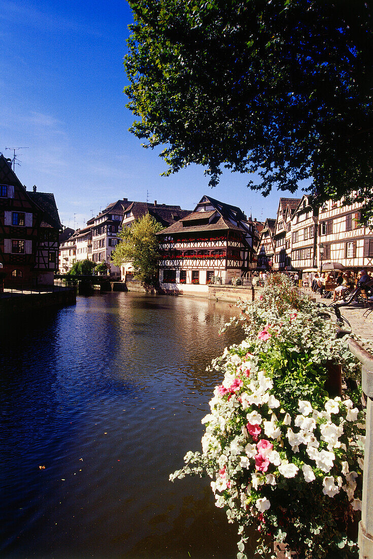 View over Ill river and Place Benjamin Zix, La Petite France, Strasbourg, Alsace, France, Europe