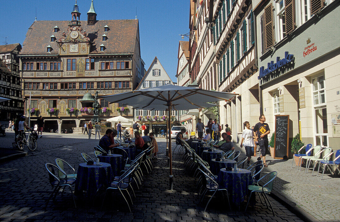 Tuebingen, historic quarter, marketplace and townhall  Baden-Wuerttemberg, Germany, Europe
