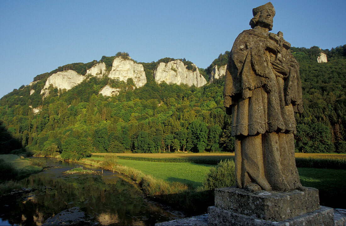 Statue at the Danube breach near Hausen im Tal, Baden-Wuerttemberg, Germany, Europe