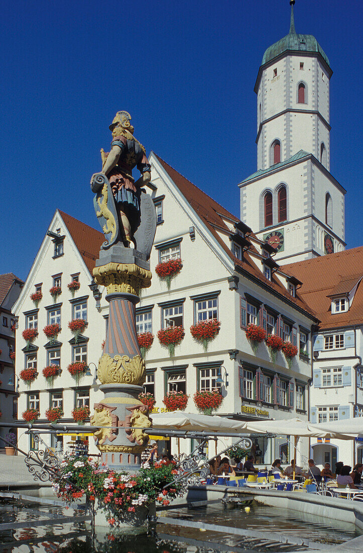 Biberach an der Riss, marketplace, fountain and church St. Martin, Baden-Wuerttemberg, Germany, Europe