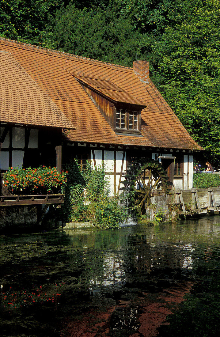 Blaubeuren, historical hammer mill at source 'Blautopf', Baden-Wuerttemberg, Germany, Europe