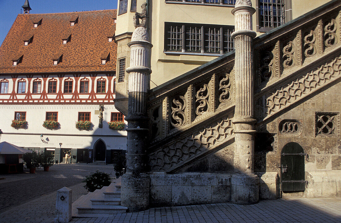 Nördlingen, Treppe am Rathaus, Bayern, Deutschland, Europe