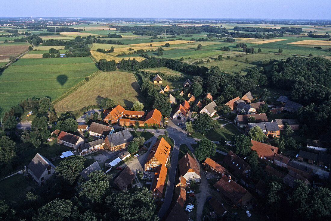 aerial photo of Lübeln,  round village, Rundlingsdorf, in Wendland, Lower Saxony, northern Germany