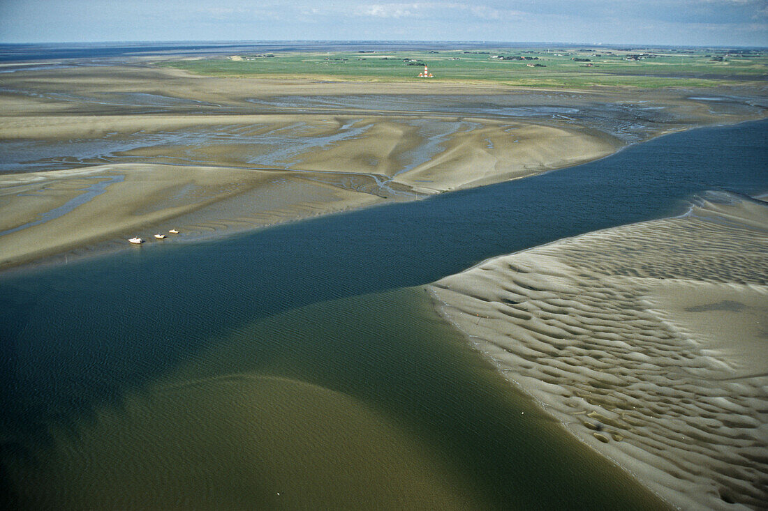 Luftbild, Ebbe, Sandbank, Watt, Wattenmeer, Priele, Nordseeküste, Nordsee, Niedersachsen