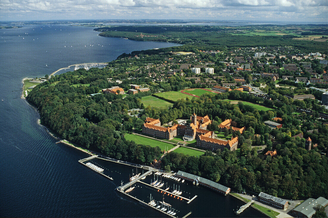 aerial photo, Flensburg Castle, Flensburg Bay, Baltic Sea, Schleswig Holstein, northern Germany