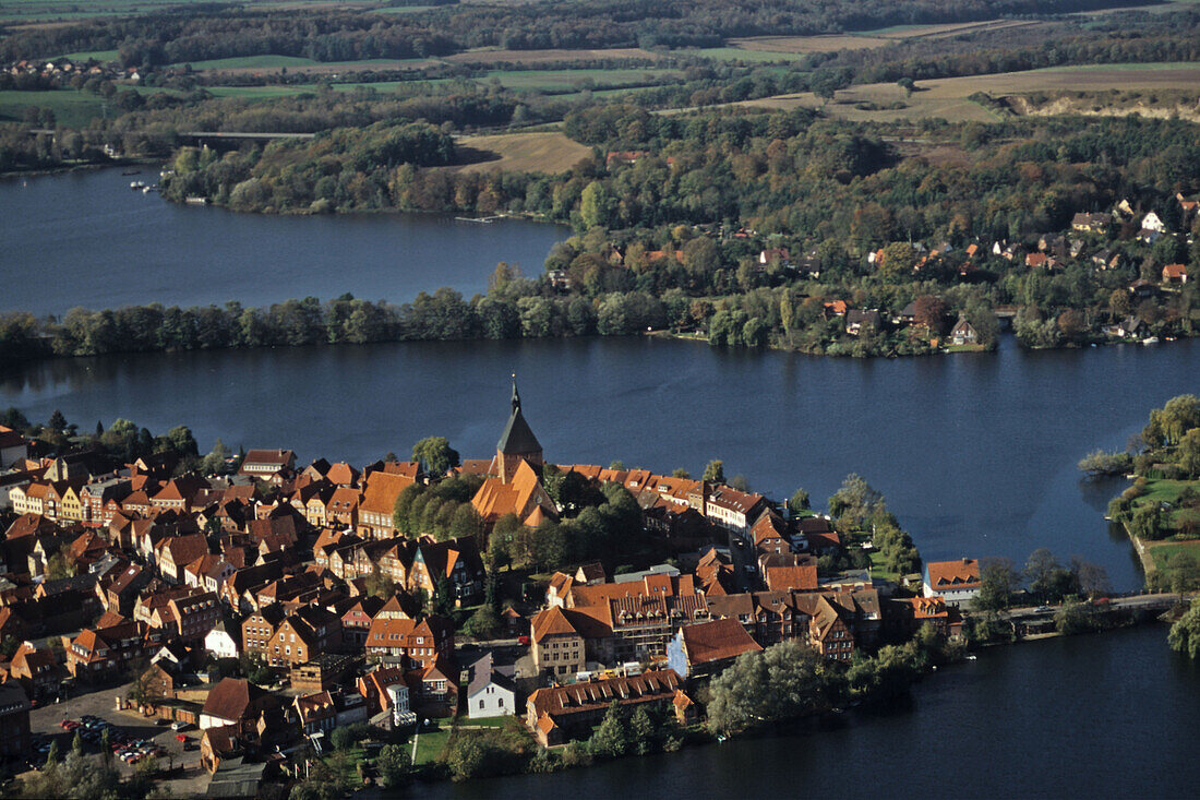 aerial photo of Mölln, Mölln Lake, Lauenburg nature reserve, Schleswig Holstein, northern Germany