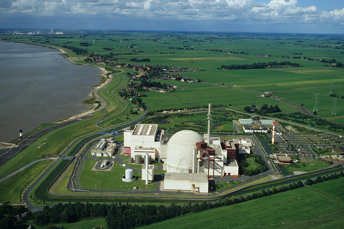 aerial photo nuclear power plant Brokdorf in the state of Schleswig-Holstein, Germany