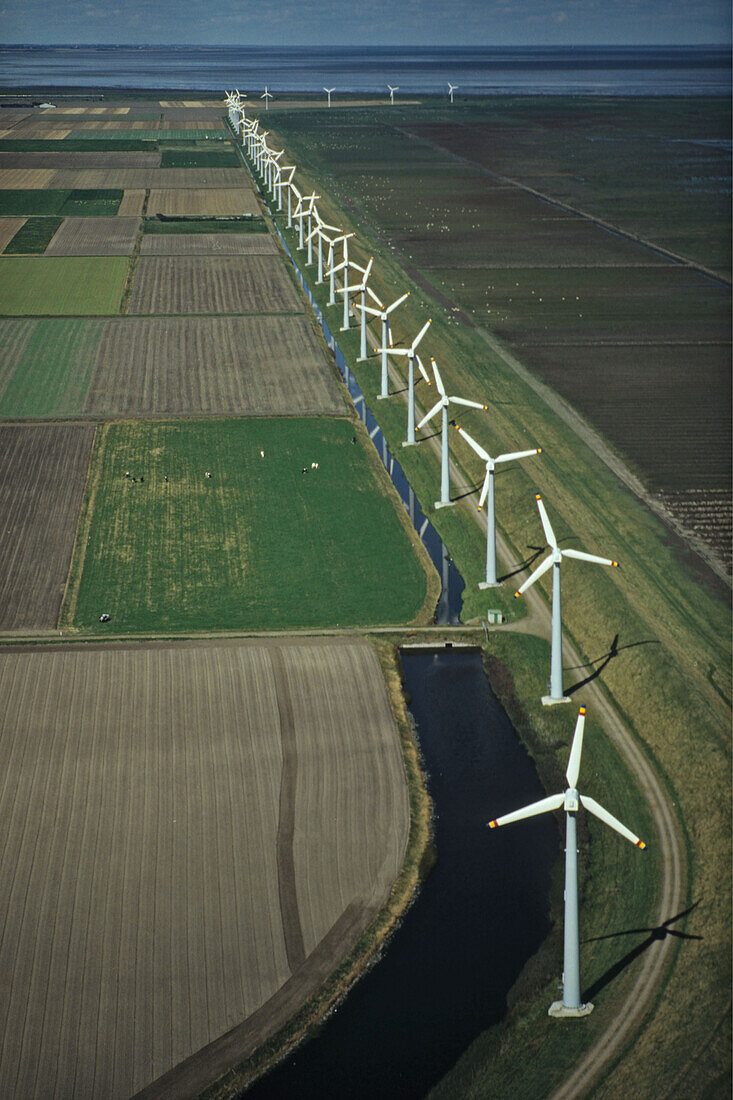 aerial photo of wind farm, North Sea coast, Schleswig Holstein, northern Germany