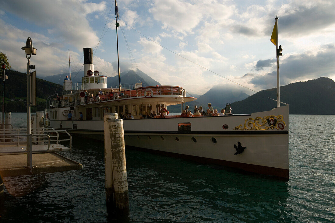 DS Schiller on Lake Lucerne arriving at Vitznau, Canton of Lucerne, Switzerland