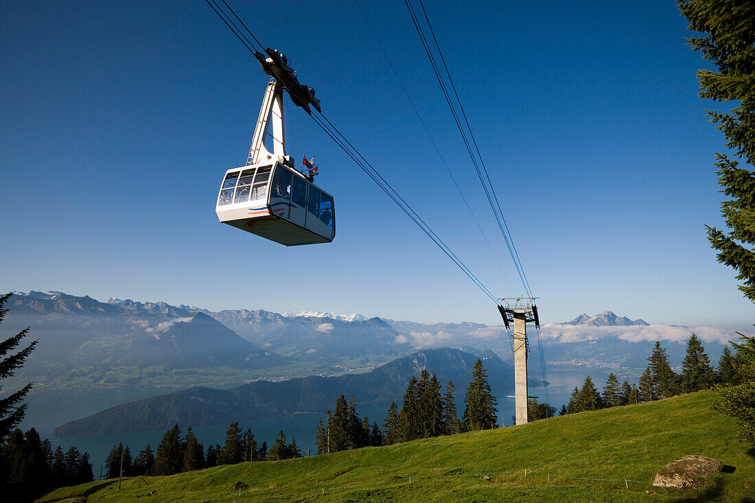 Weggis Rigi-Kaltbad Aerial Cableway on Rigi (1797 m), Pilatus (2132 m) in the background, Weggis, Canton of Lucerne, Switzerland