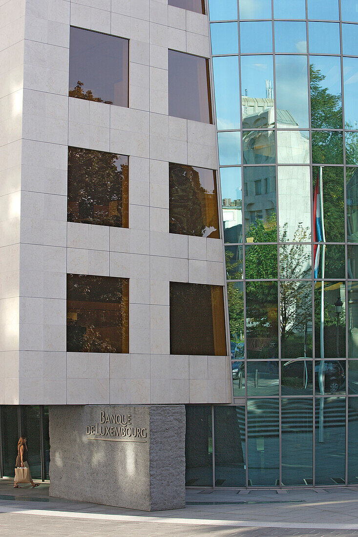 View at the modern facade of the central bank, Boulevard Royal, Luxembourg, Luxembourg, Europe