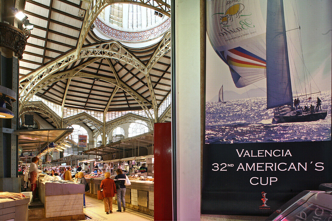 Mercado Central, central market, Valencia, Spain, poster advertising the America's Cup