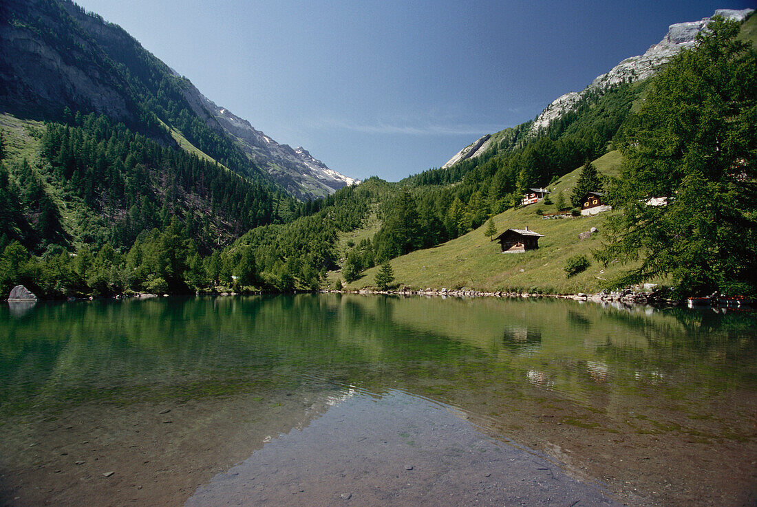 Mountain lake and mountains, Alps, Valais, Switzerland