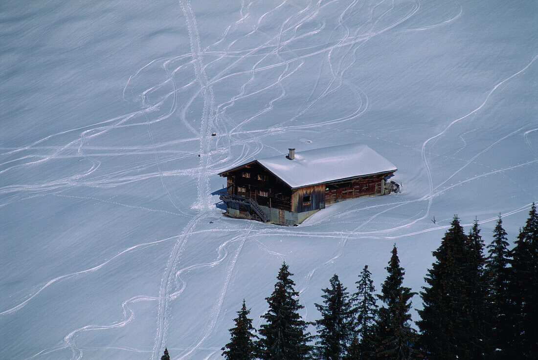 Aerial view of Gstaad Ski Resort, Bernese Oberland, Switzerland