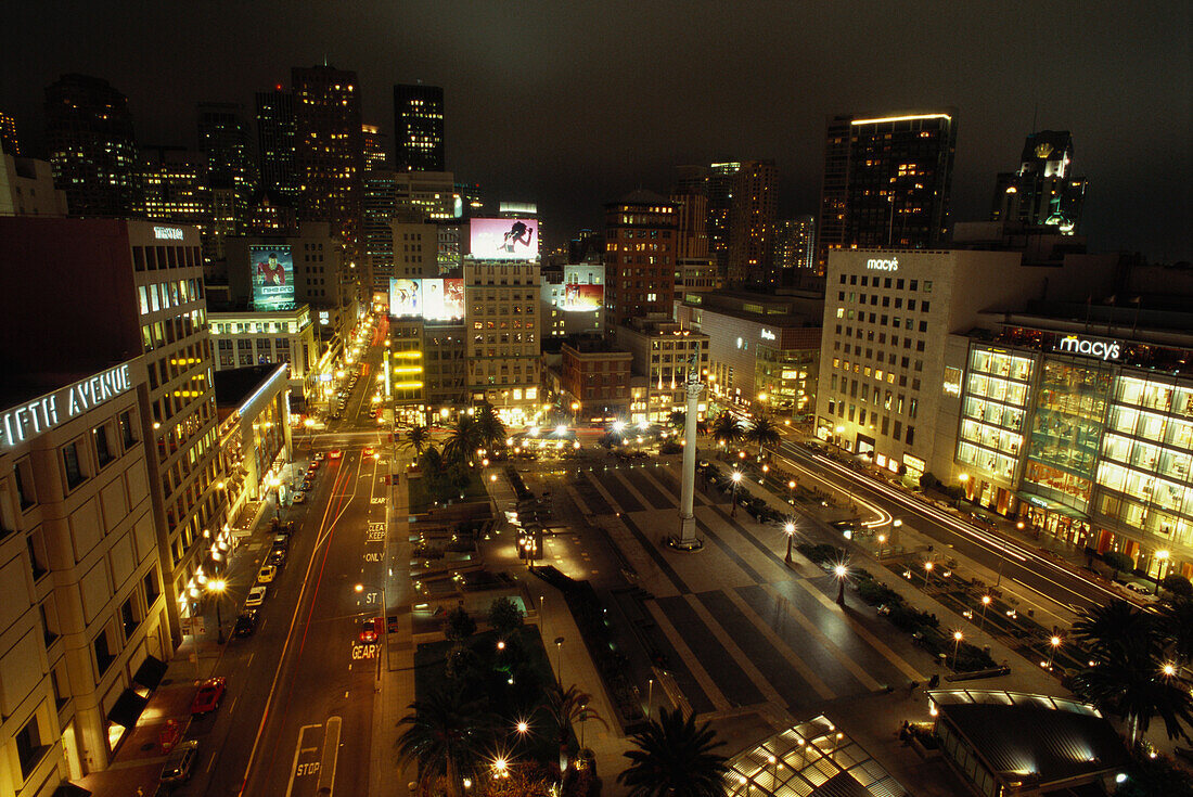 Union Square bei Nacht, San Francisco, Kalifornien, USA