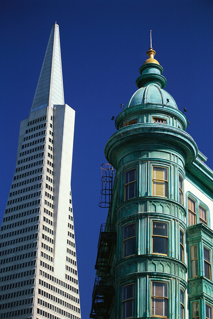 Columbus Tower Building and Transamerica Pyramid, San Francisco, California, USA
