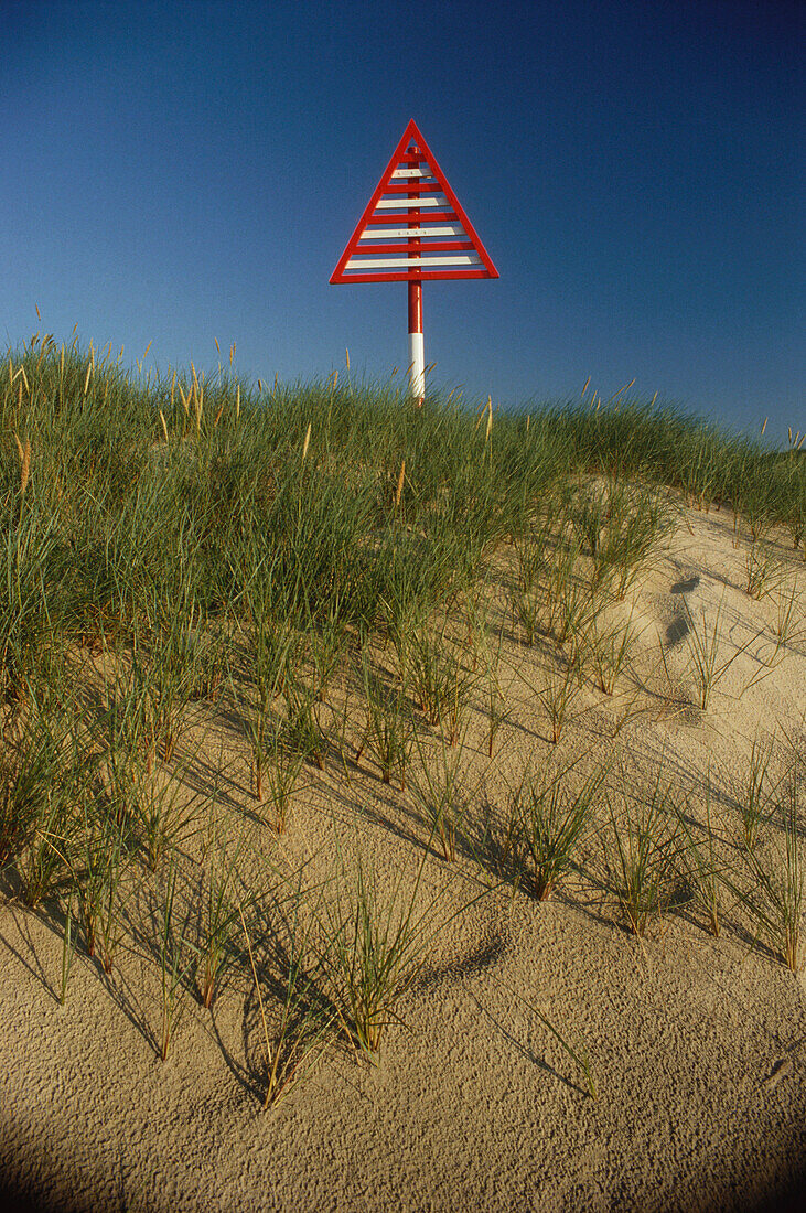 Beacon at elbow, Sylt island, Schleswig-Holstein, Germany