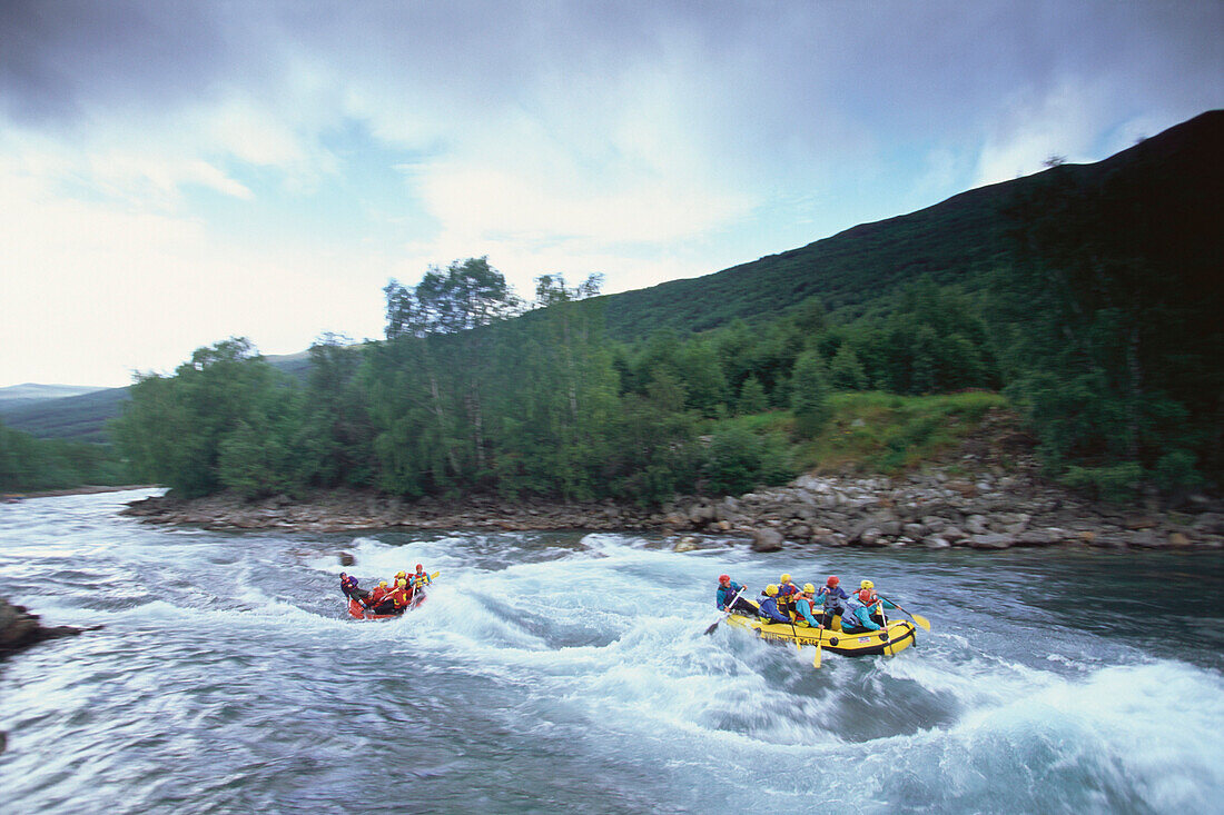 People white water rafting on the river Otta, Norway