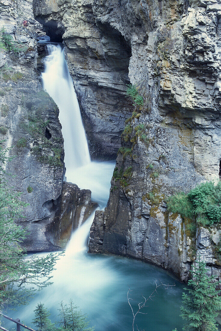 Ein Wasserfall, Lower Falls, Johannes Canyon, Rocky Mountains, Alberta, Kanada