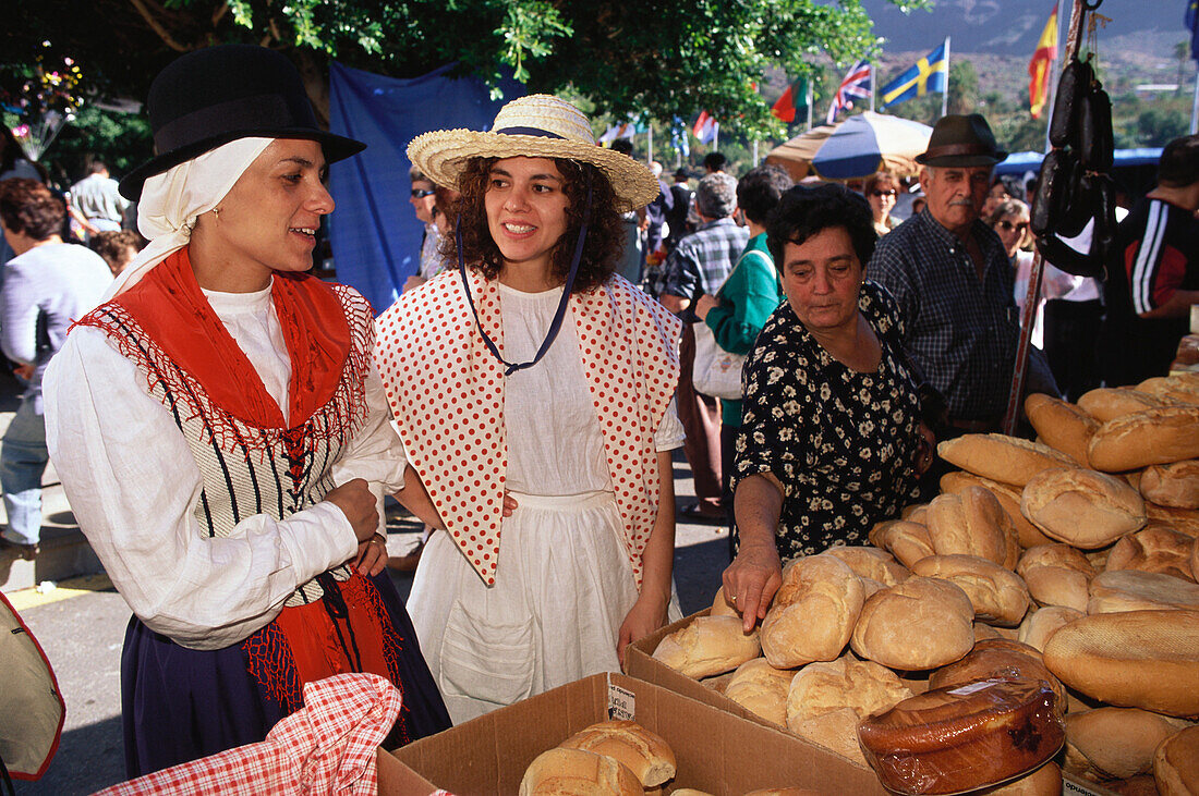 Women in traditional dress at Romeria village festival, Santa Lucia, Gran Canaria, Canary Islands, Spain