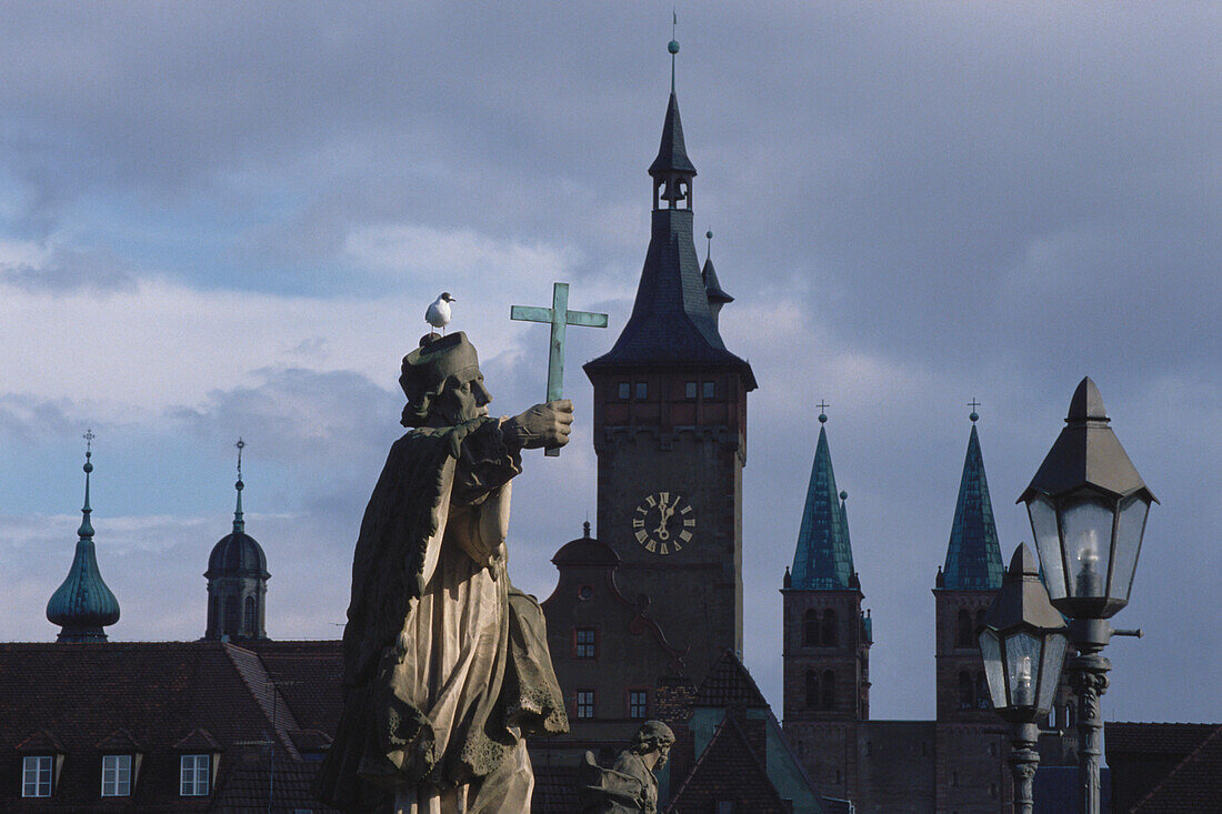 St. Nepomuk, Old Main Bridge, Wurzburg, Franconia, Bavaria, Germany