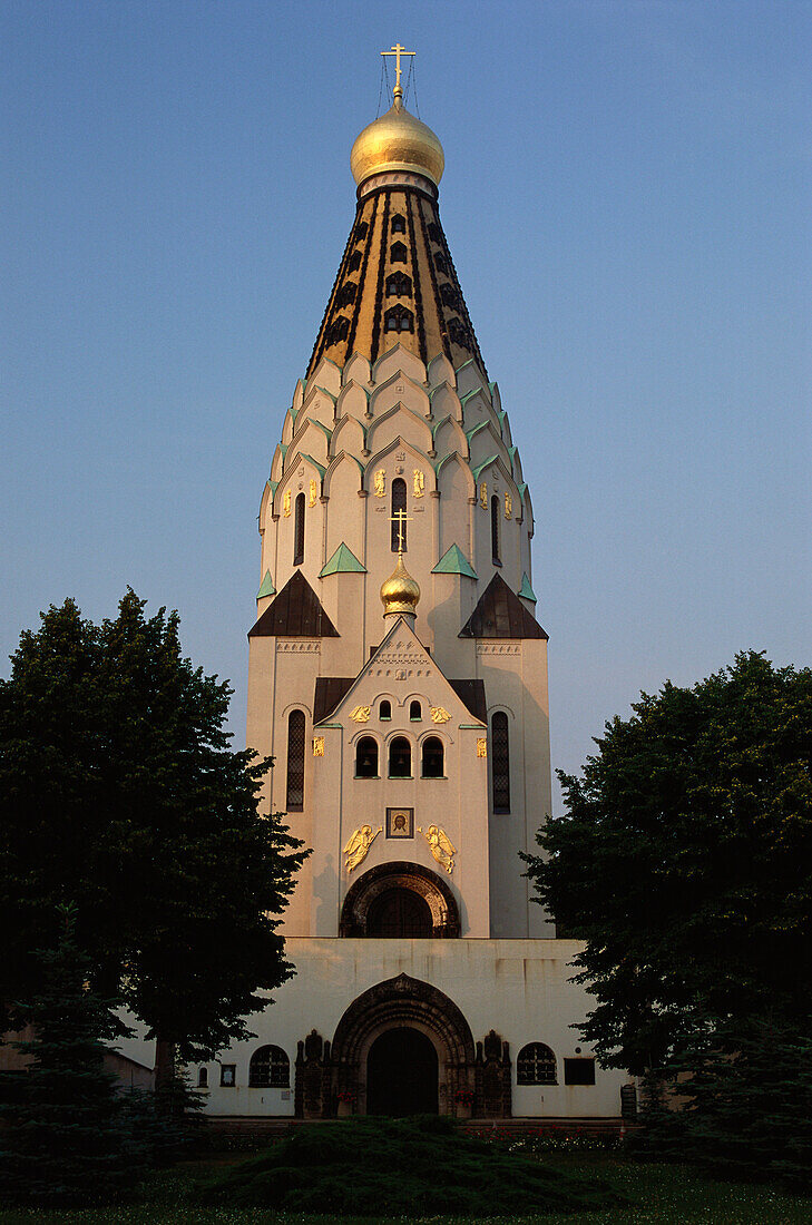 Russische Gedächtniskirche in der Abenddämmerung, Leipzig, Sachsen, Deutschland