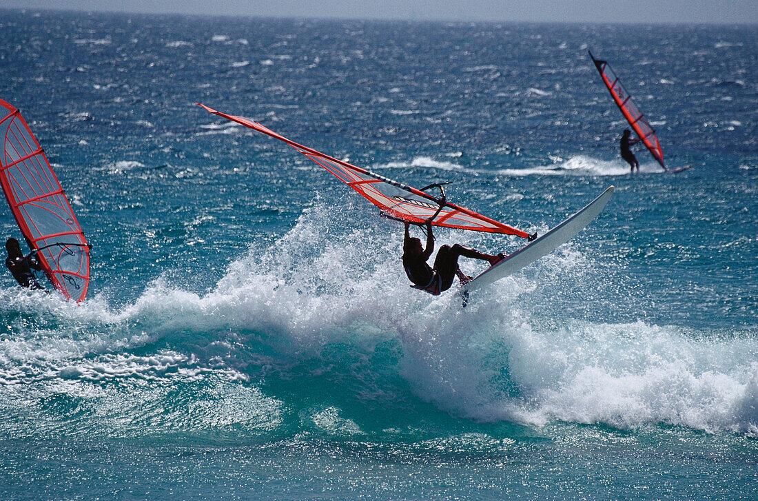 People windsurfing at Costa de la Luz, Provinz Cadiz, Andalusia, Spain